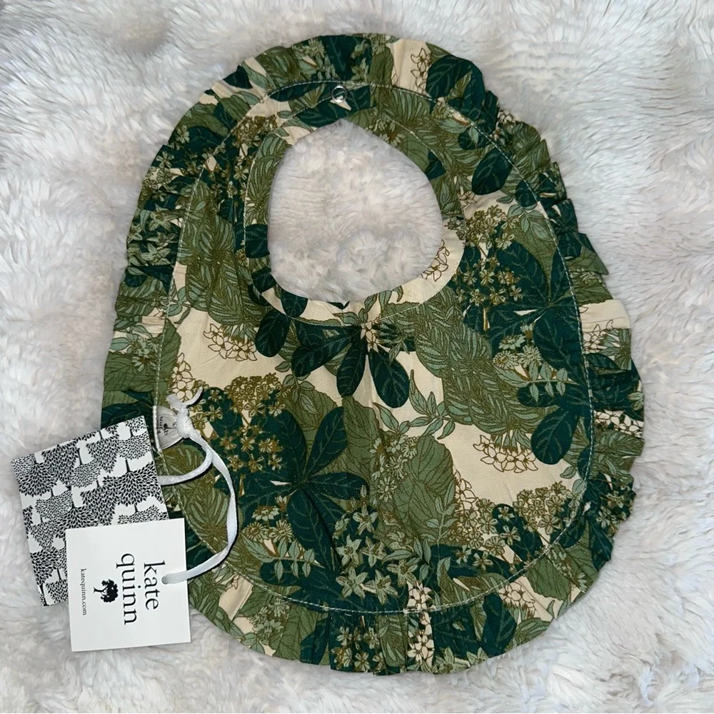 HTF! NEW Kate Quinn Organic Cotton Ruffle Baby Bib Endive Goldilocks Floral CUTE